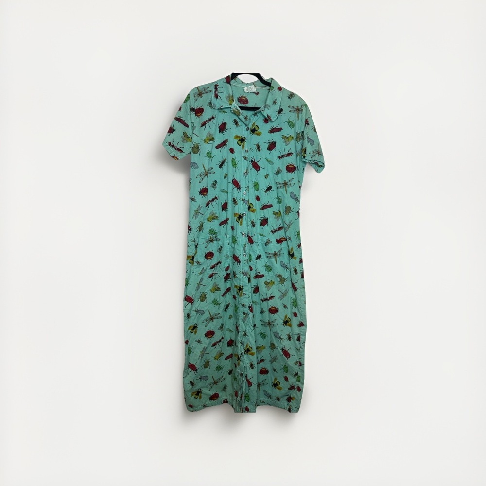 TOM TOM California Sz M Art-to-Wear BUGS INSECTS Entomology Cotton Dress Garden